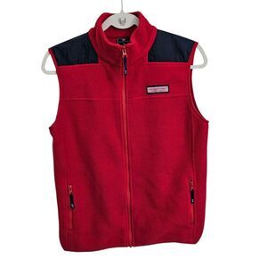 Vineyard Vines Vest Boys XL‎ Red Full Zip Fleece Outdoor Jacket Pockets